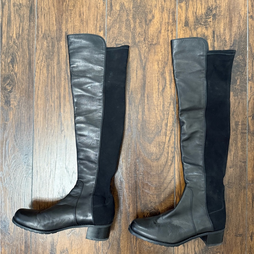 Stuart Weitzman Black and Gray Over the Knee Boots